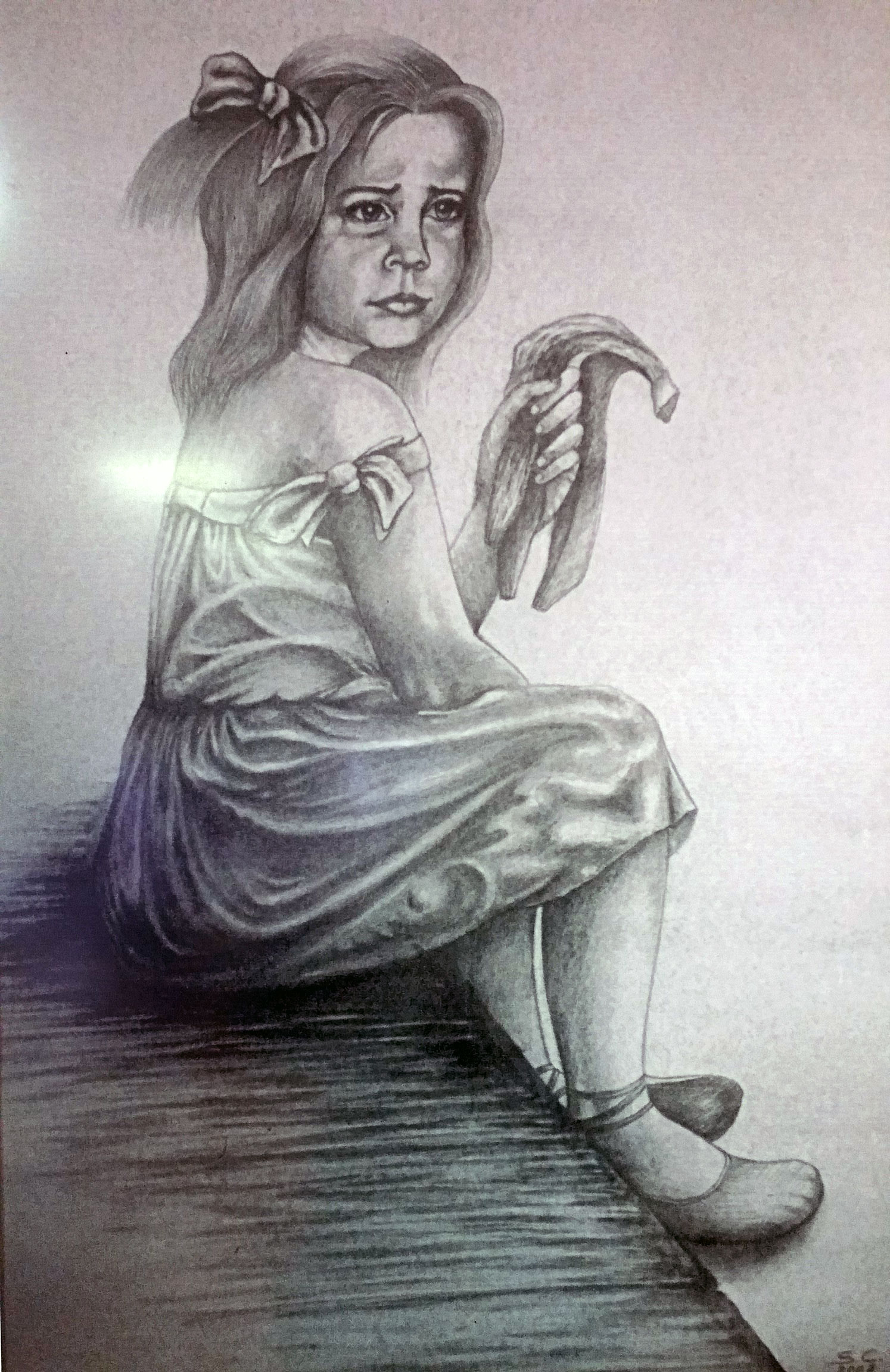 Dibujo que representa a Luz Amparo de niña.